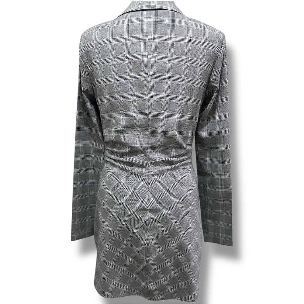 113 ZARA |Turkey EUC Plaid Light Gray Mini Blazer Dress (size XS) Elegant Trendy - Picture 4 of 14